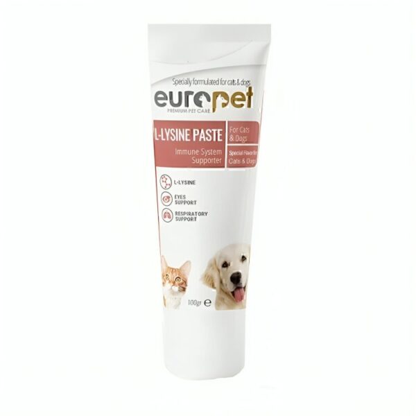 خمیر لیزین تقویت سیستم ایمنی یوروپت گربه Europet L-Lysine Paste وزن 100 گرم