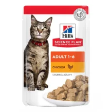 پوچ گربه بالغ هیلز با طعم مرغ Hill’s science plan adult 1-6 with chicken وزن ۸۵ گرم